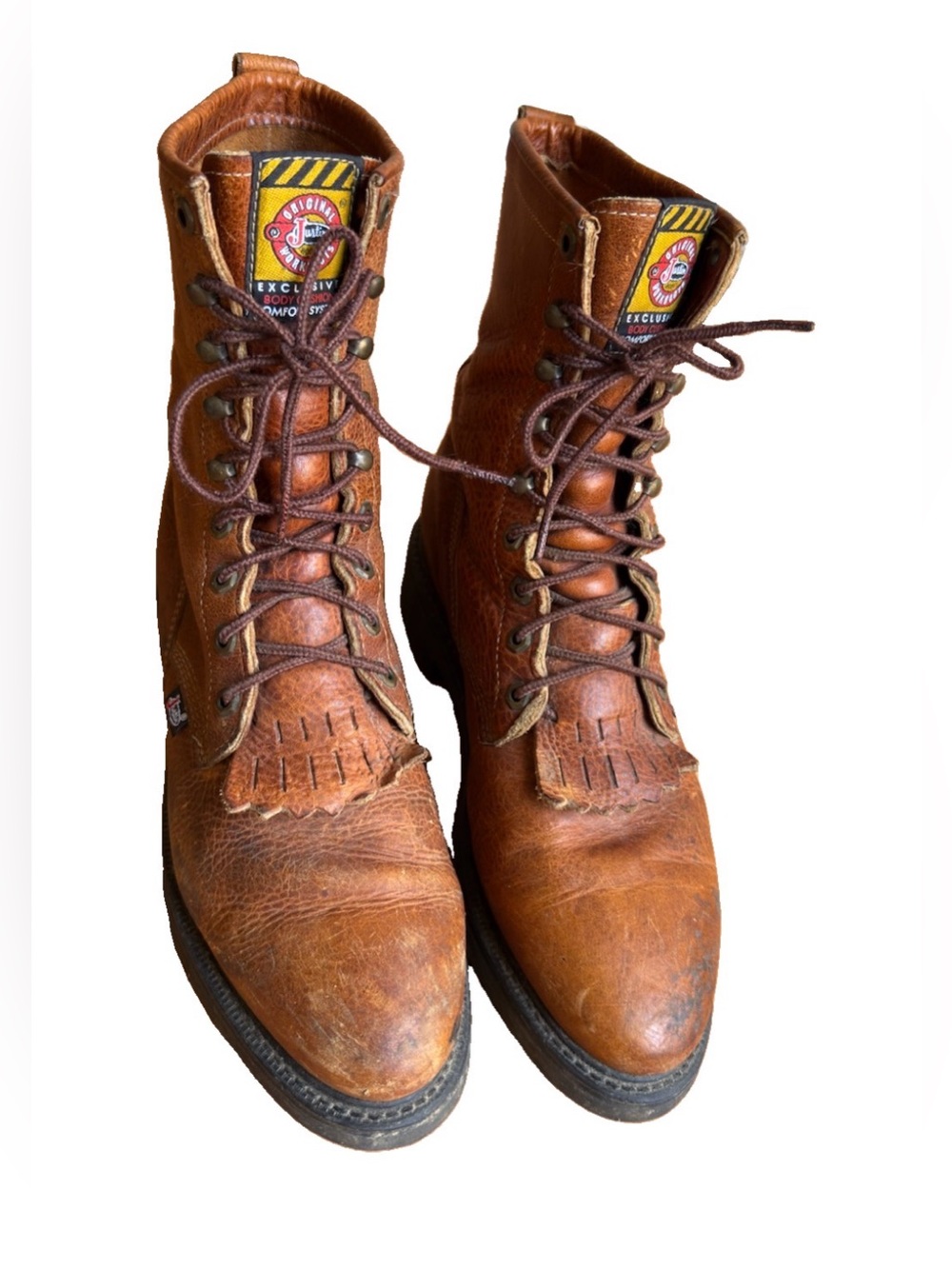 Vintage Justin Original Work Boots 0762 SZ 10D Made in USA Leather Kiltie Lacer
